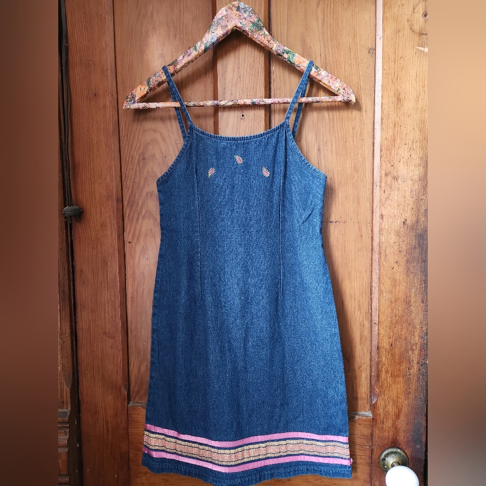 Girls Denim Dress with Pink Accents